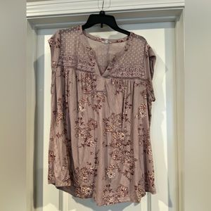Subtle flower pattern V neck with sheer top detail on front and back